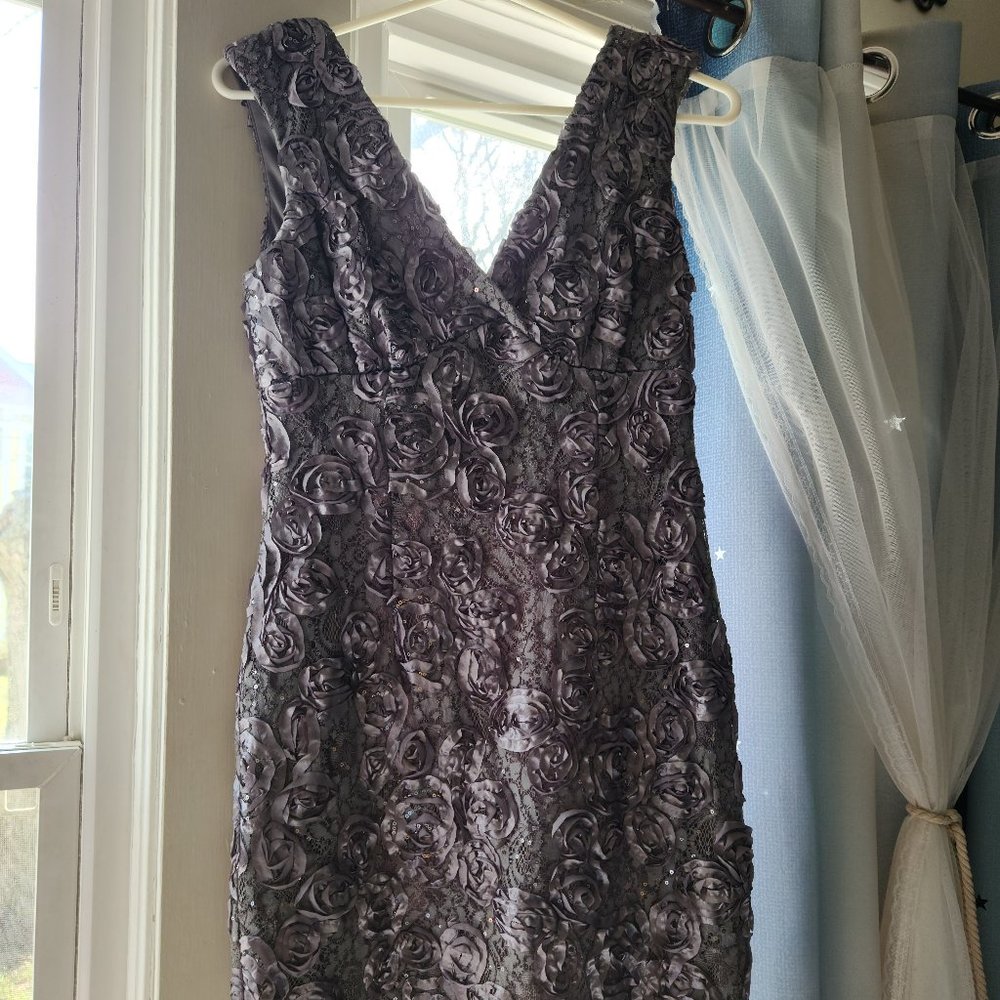 Short V-Neck, Cap Sleeve, Sequin Dress with Rose Embroidery, Size 6, Worn once!